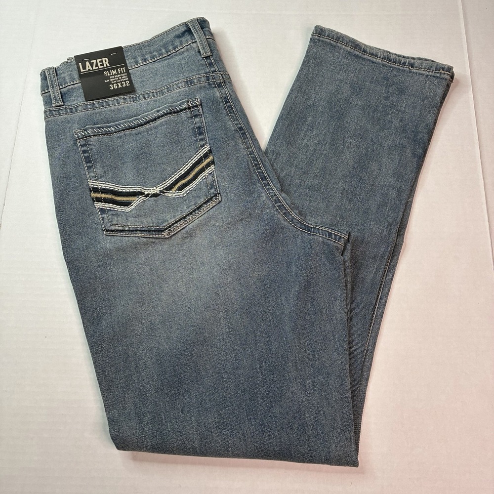 Lazer Slim Fit Jeans Men's Size 36x32 Blue Sits Below Waist Slim Leg Opening